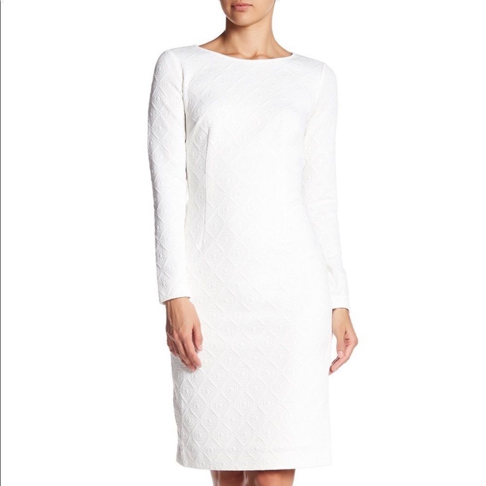 NEW Betsey‎ Johnson White Textured Long Sleeve Sheath Dress NWT
